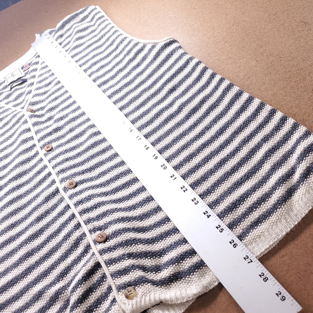 VTG Old Glory Striped Knit Button Up Vest Women M Blue White Vintage 90s Coastal - Picture 5 of 9